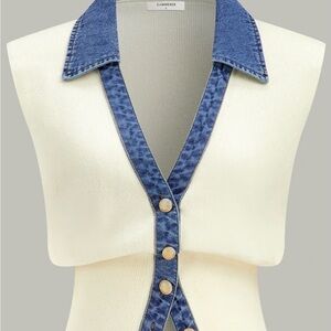 Commense Cream and Denim Sweater Tank